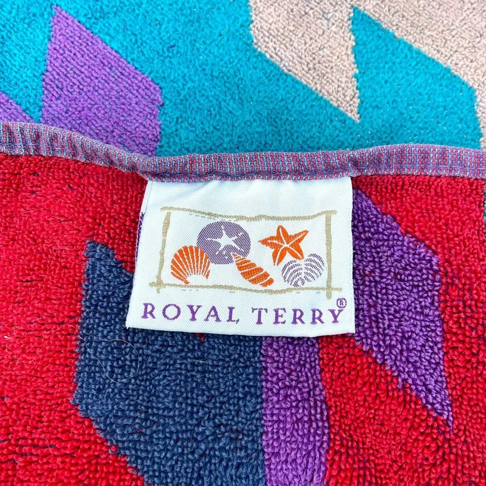 Vintage Royal Terry Beach Towel 80s 90s Geometric Colorblock 38x64 Brazil
